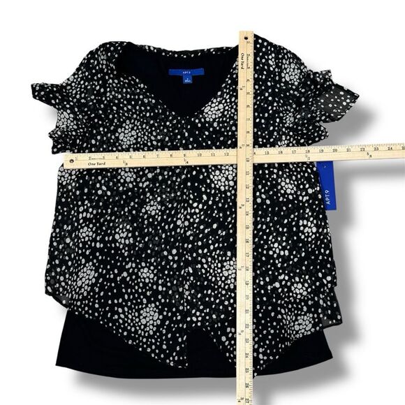 Apt. 9 Polka Dot Tiered Layers Split Flutter Sleeve Top Blouse Black White Small - Picture 13 of 14